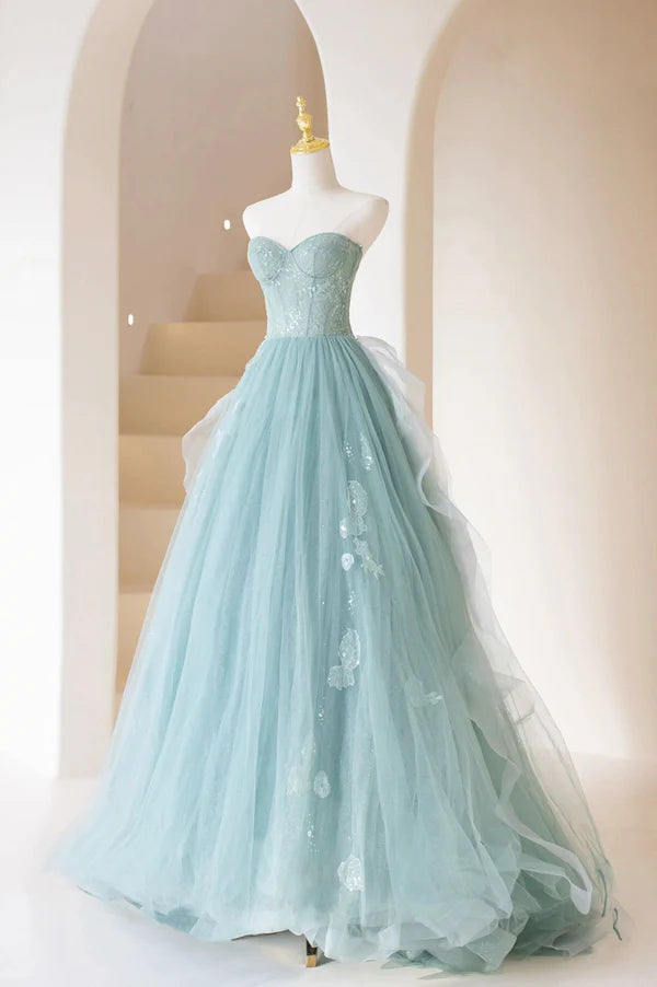 Wholesale Lovely Sweetheart Neckline Tulle Long Prom Dress with Lace Beautiful Strapless Evening Dress